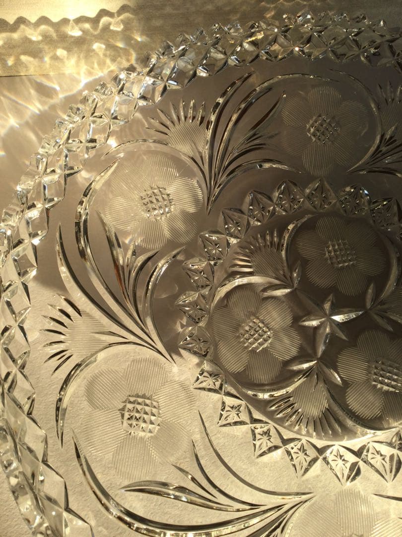ヴィンテージ　カットガラスコンポートプレート　ガラス製盛り皿