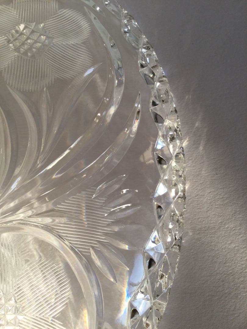 ヴィンテージ　カットガラスコンポートプレート　ガラス製盛り皿